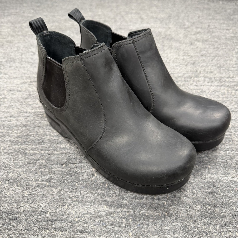 Dansko Frankie Boots Women 38 7.5 Black Chelsea Leather Comfort Workwear Bootie